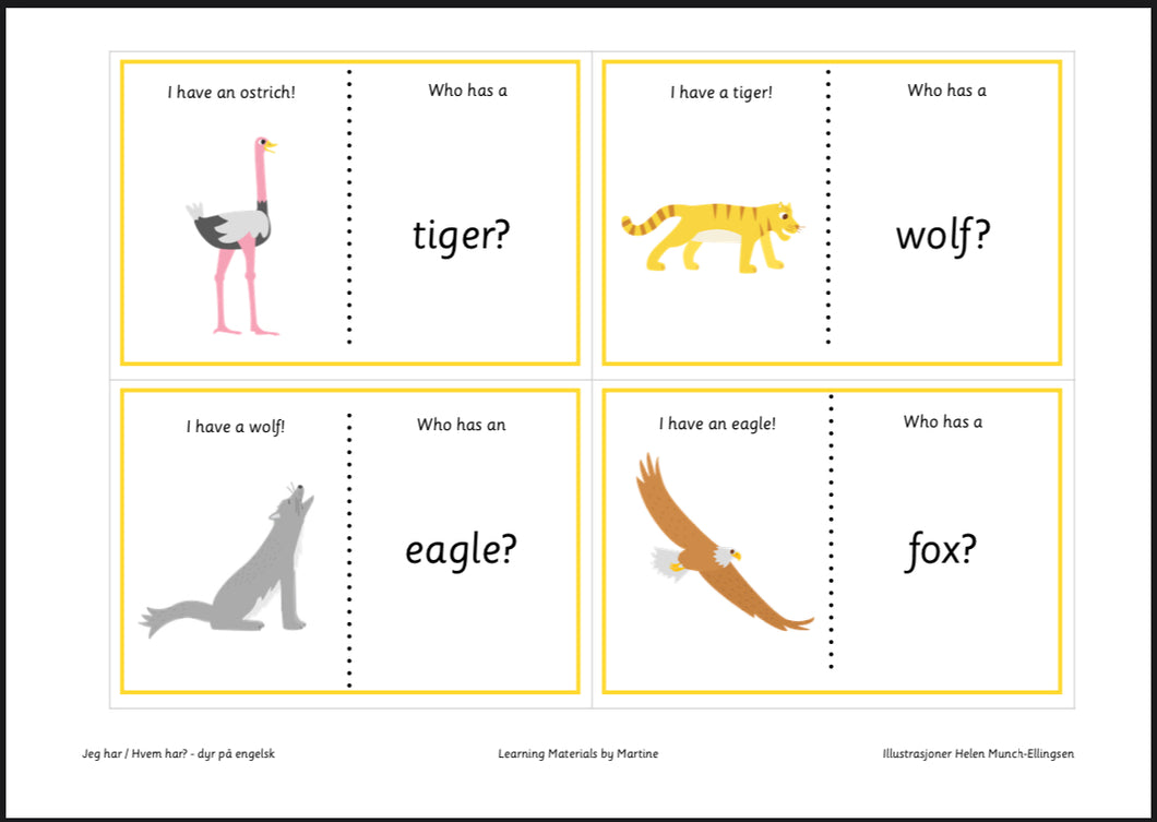 Loop game - Jeg har! / Hvem har? - dyr på engelsk