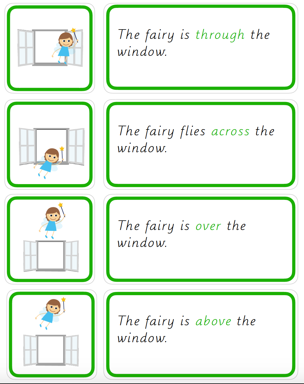 Prepositions - Pictures and Sentences - Simple - Engelsk