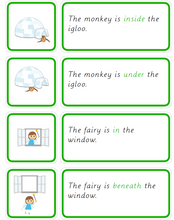 Last inn bildet i Galleri-visningsprogrammet, Prepositions - Pictures and Sentences - Simple - Engelsk
