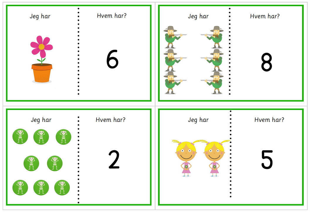 Loop game - Jeg har / Hvem har - tall og mengde 1-10 - KG