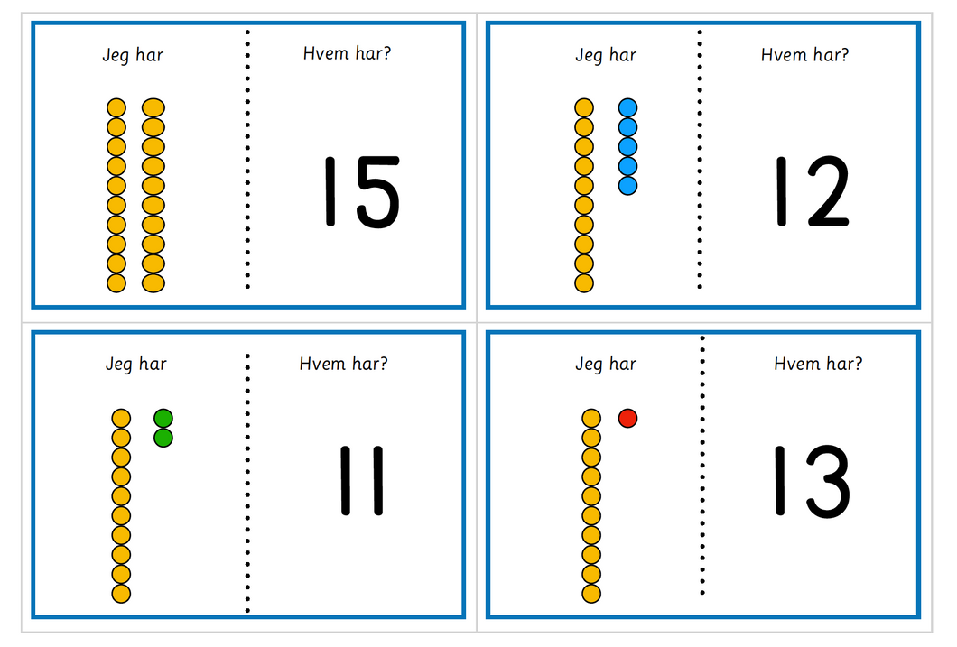 Loop game - Jeg har / Hvem har? - tall og mengde 10-20 - KG