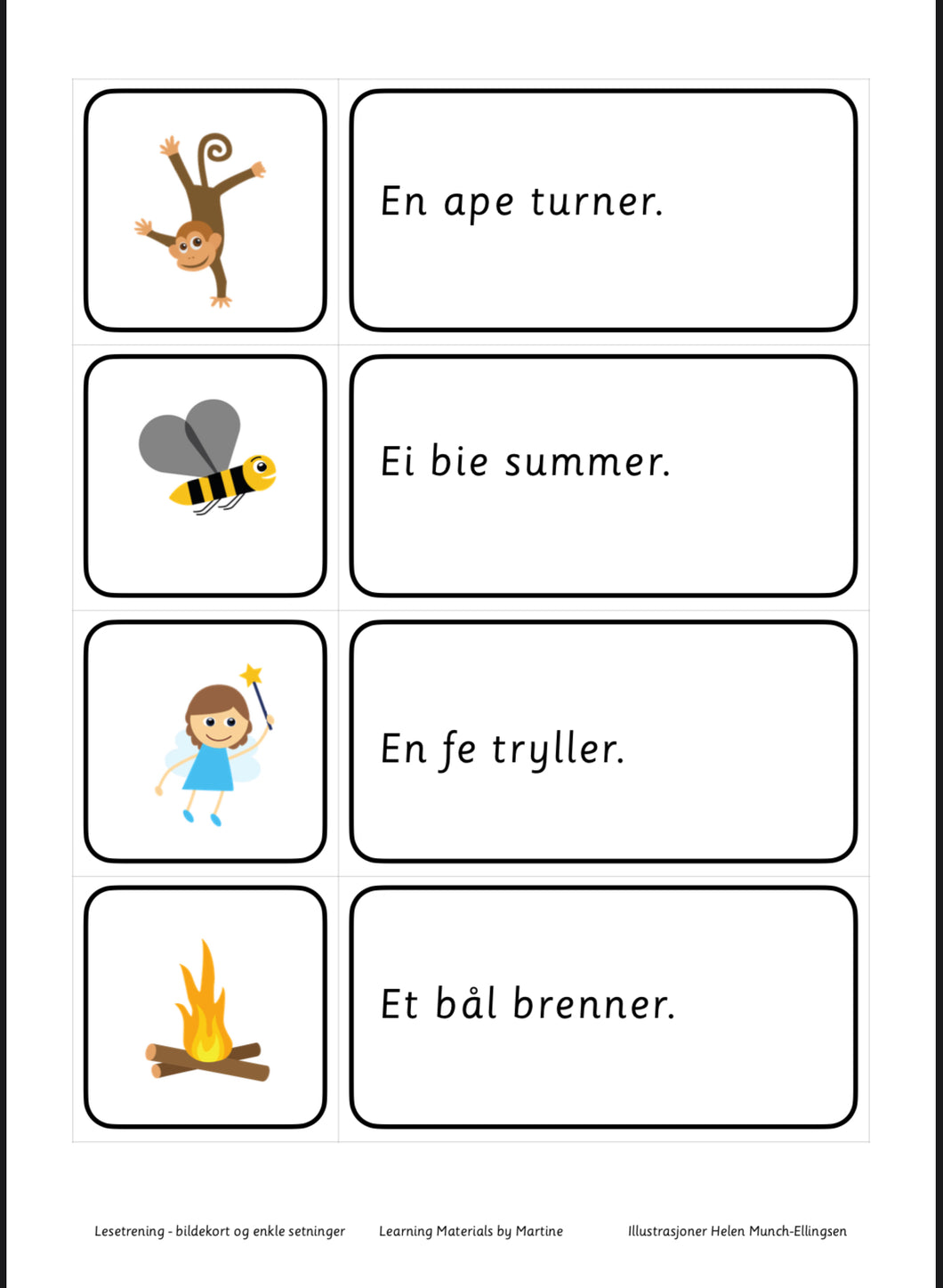 Lesetrening - bildekort og enkle setninger - nynorsk